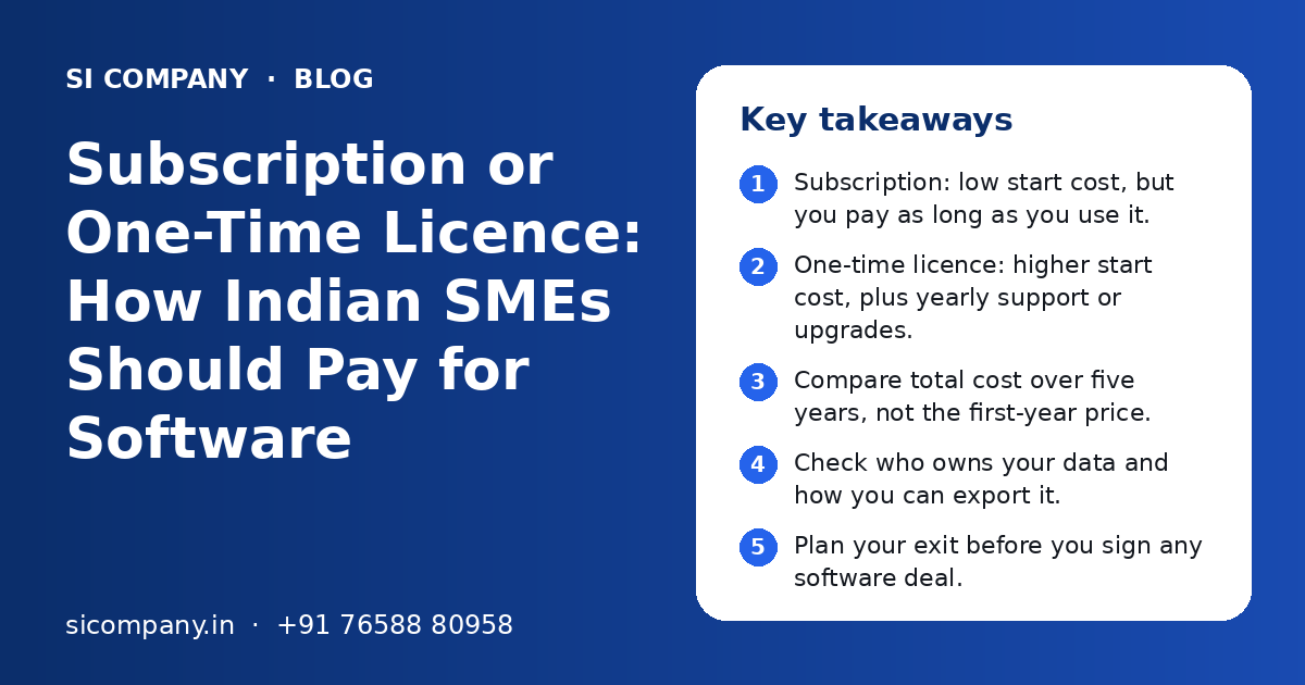 Subscription or One-Time Licence: How Indian SMEs Should Pay for Software: key takeaways infographic